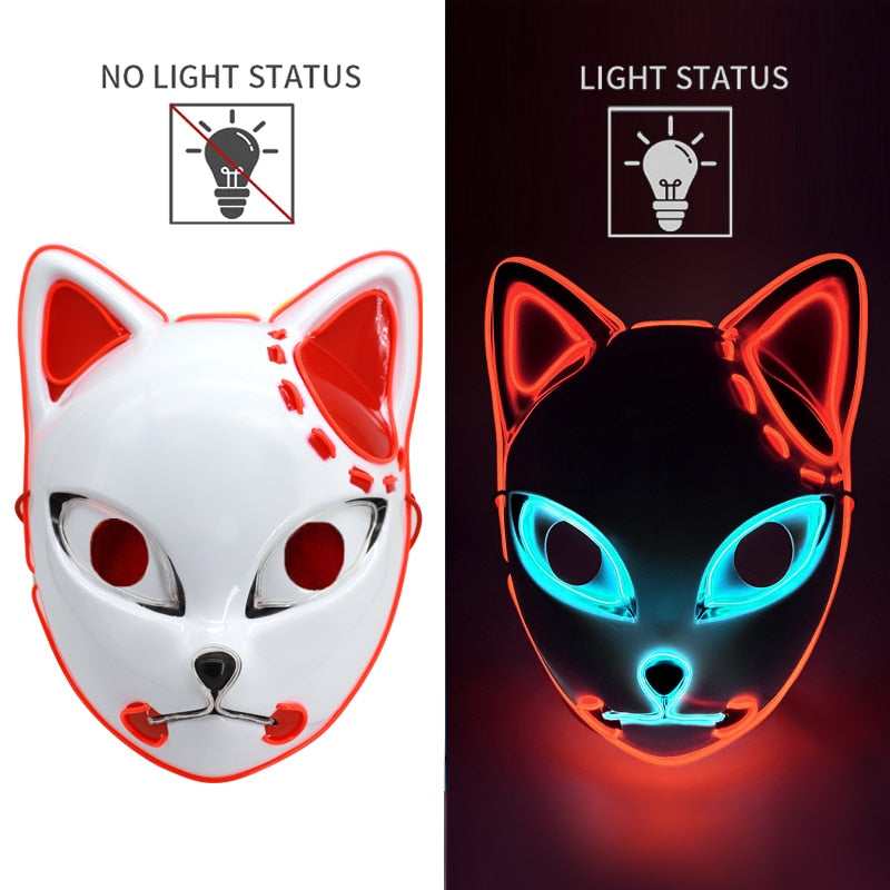 Glowing Cat Face Mask Cool Cosplay Neon Demon Slayer Fox Masks
