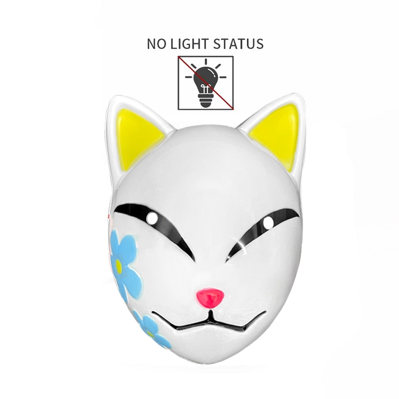 Glowing Cat Face Mask Cool Cosplay Neon Demon Slayer Fox Masks