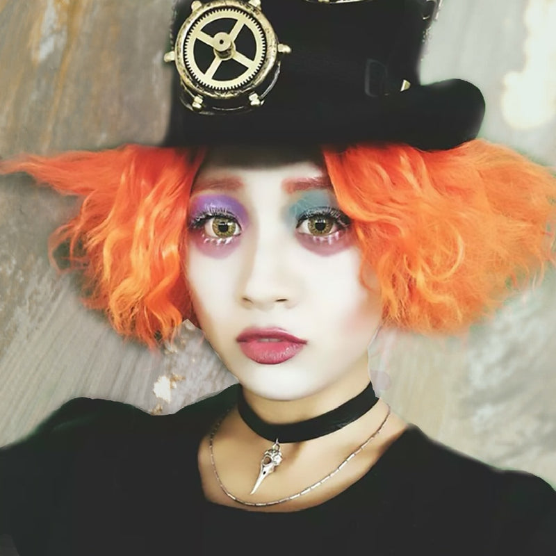 Alice in Wonderland 2 Mad Hatter Cosplay Halloween Short Curly Wigs Tarrant Hightopp Orange Heat Resistant Synthetic Hair