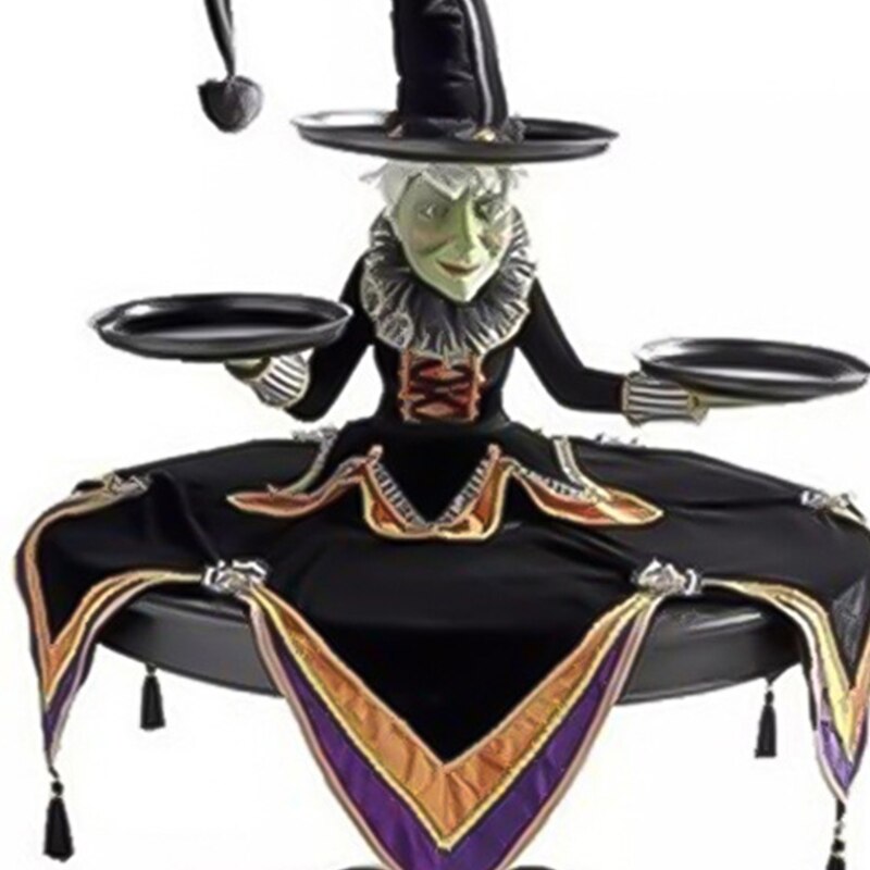 2022 New Halloween Witch Tabletop Server with Harlequin Tablecloth Cupcake Display Stand