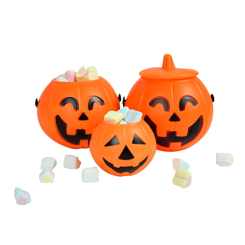 Halloween Pumpkin Bucket Portable Plastic Candy Cookies Holder Basket For Kids Trick Or Treat Party Decor Props