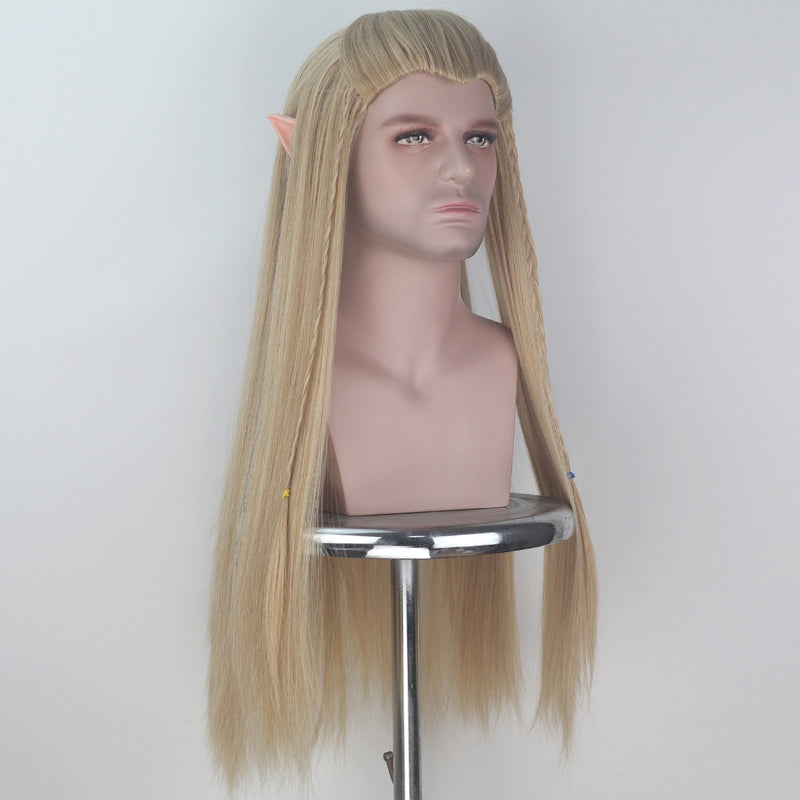 Halloween Unisex Elf Pointy Ears+Galadriel Wig Women Role Play Long Gold Wavy Queen Cate Blanchett Hair