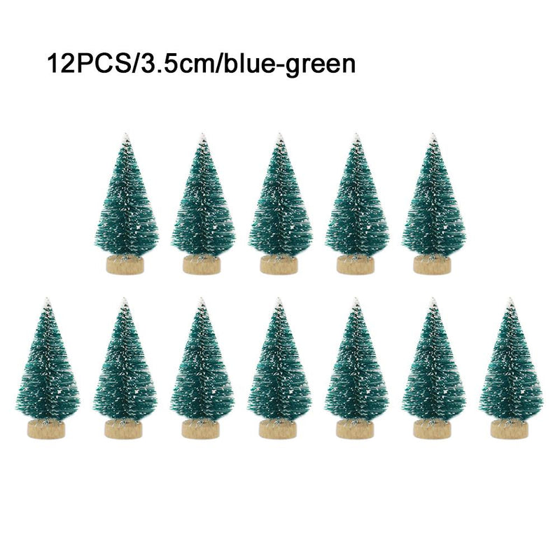12-Piece Mini Christmas Tree Sisal Silk Cedar - Decoration Small Christmas Tree - Gold Silver Blue Green White Mini Tree