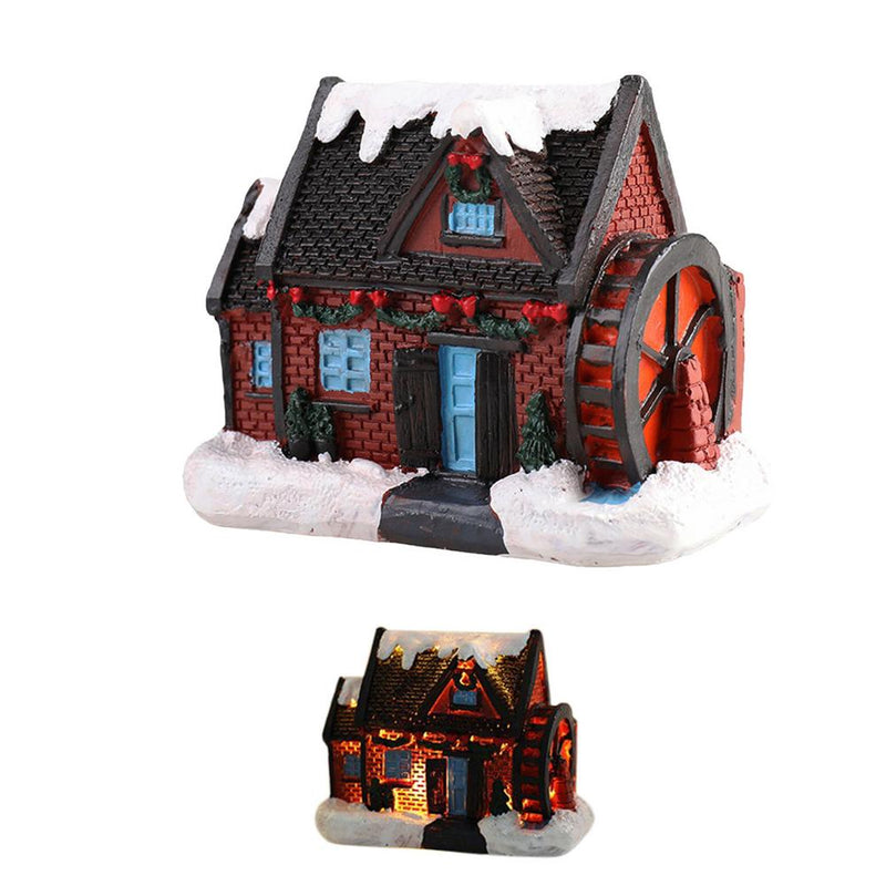 Christmas LED Light Village Houses Luminous Snow Scene Resin House Glow Buildings Ornaments Kids Gift Holiday Table Decoration