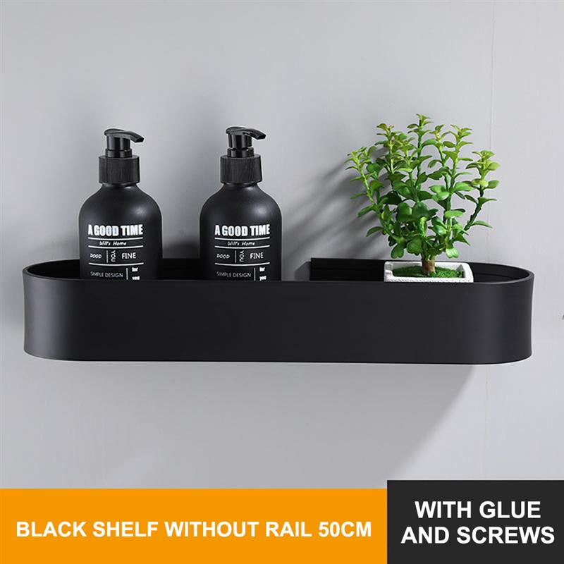 Kitchen Wall Shelves Bathroom Shelf Rack Bath Towel Holder Black Shower Storage Basket