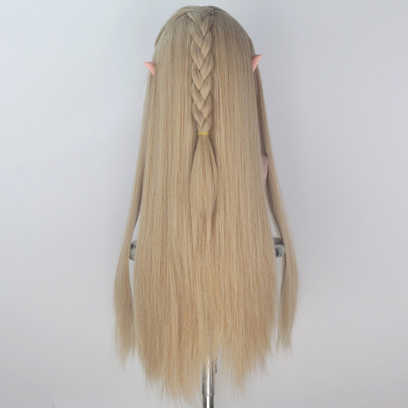Halloween Unisex Elf Pointy Ears+Galadriel Wig Women Role Play Long Gold Wavy Queen Cate Blanchett Hair
