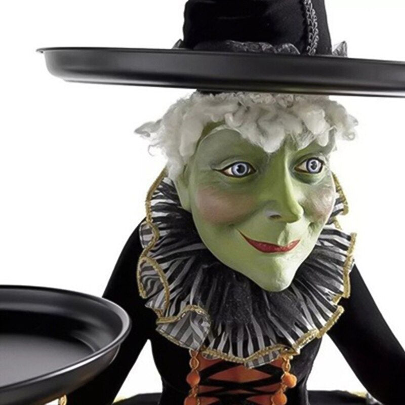 2022 New Halloween Witch Tabletop Server with Harlequin Tablecloth Cupcake Display Stand