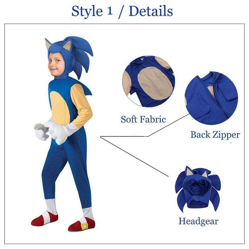 Children Anime Game Blue Black Hedgehog Cosplay Costume Funny Halloween Carnival Jumpsuits With Hat Gloves Sets