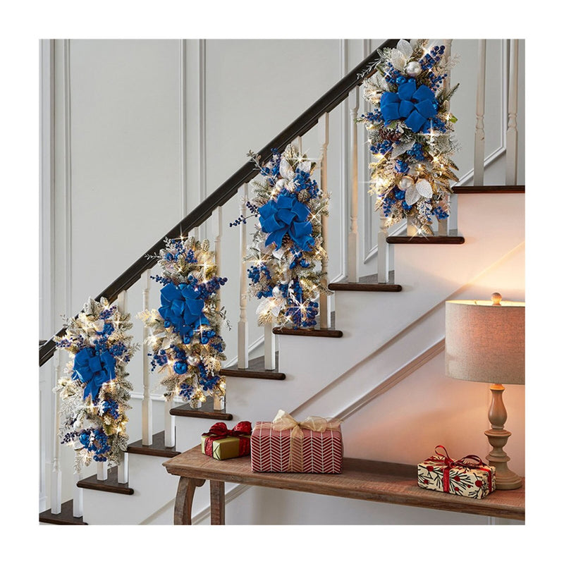 1pc Cordless Prelit Stairway Swag Trim Lights Up Christmas Stair Decoration LED Wreath Prelit Stairway Swag Trim Garland
