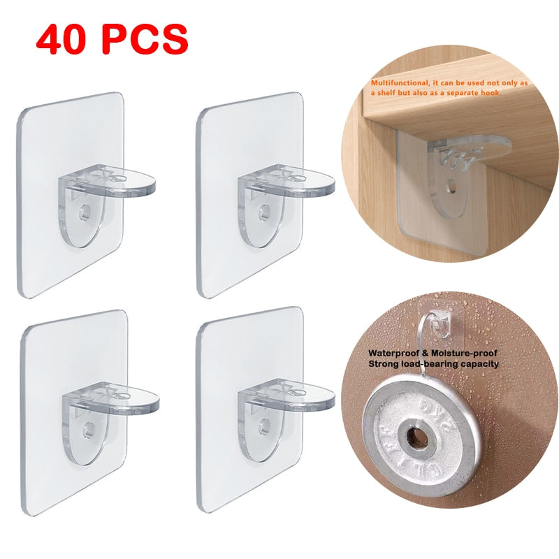Closet Support Pegs 90° Cabinet Shelf Supports Adhesive Free-punching Wall Hangers Clips Wardrobe Shelf Holder Rack