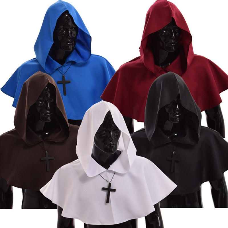 Medieval Costume HOOD Pirate Cosplay Halloween Party Men Vintage Capelet Mantle Wicca Priest Monk Pagan Cowl Hat