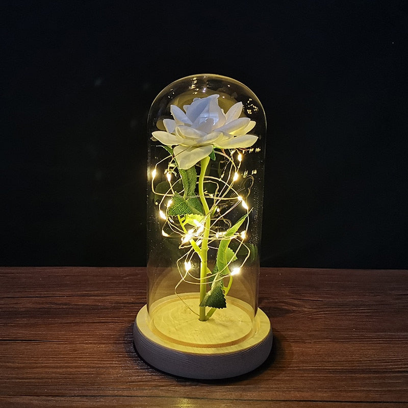 Valentines Day Gift for Girlfriend Eternal Rose LED Light Foil Flower In Glass Cover Mothers Day Wedding favors Bridesmaid Gift