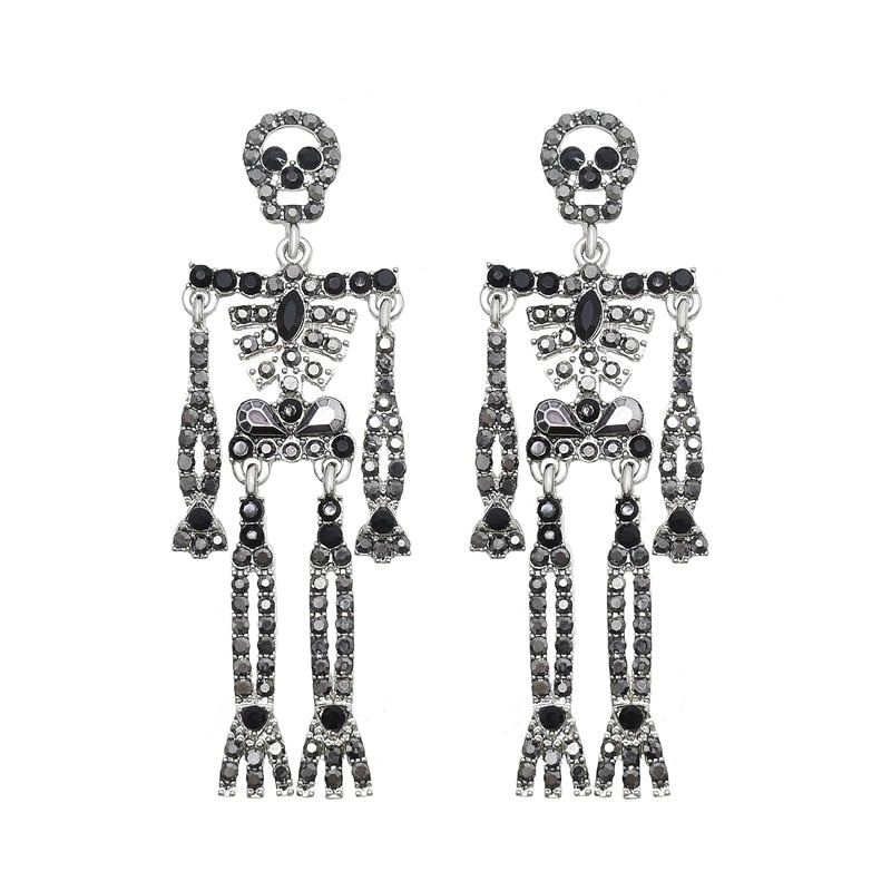 Crystal Skeleton Dangle Earrings Shiny Clear Rhinestone Decor Limbs Skull Stud Charms Pendant Earrings Women Halloween Gift