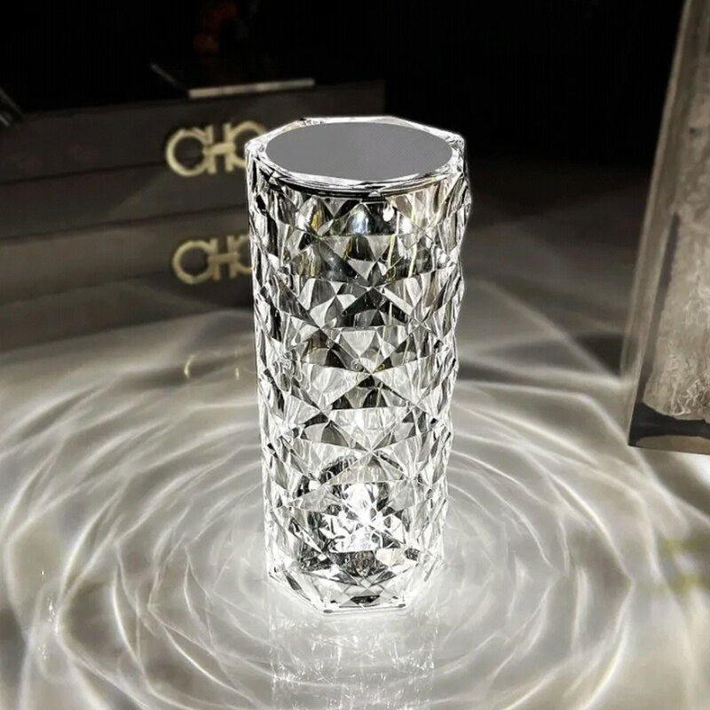 LED 3 Colors Touch Diamond Atmosphere Night Light Crystal Table Lamp Rose Light Projector Christmas Party Decoration Lamp