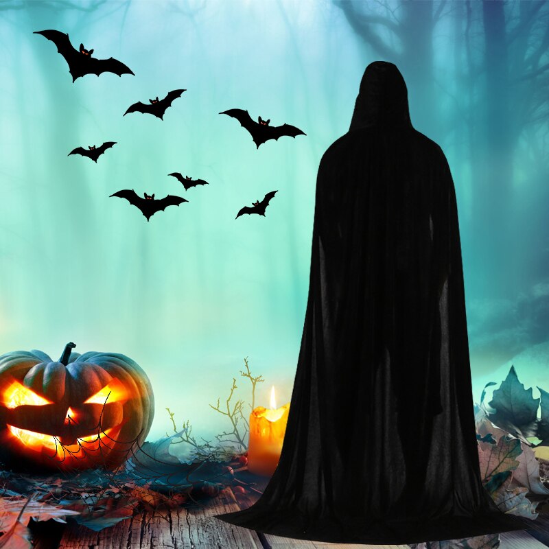 Halloween Cape Cloak Velvet Unisex Hooded Cape Grim Reaper Devil Witch Long Cape Halloween Party Cosplay Costume Decor