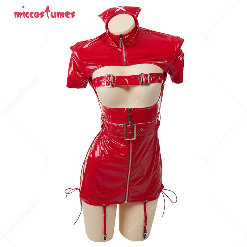 Women Sexy Nurse Lace-up Dress Lingerie Costume Outfit with Belt And Face face covering Cosplay Costume Outfit
