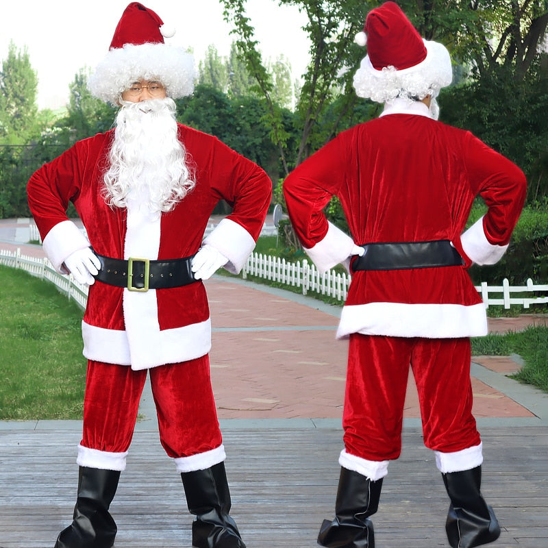 Santa Claus Cosplay Costumes Beard Hat Belt Gold Velvet Material Fancy Dress In Christmas Cape