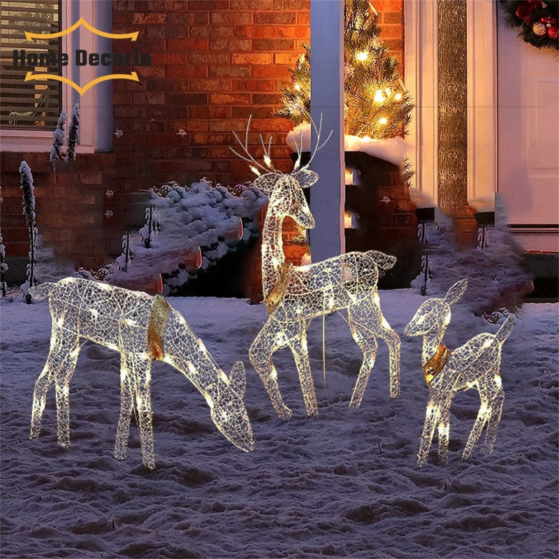 Christmas Wrought Iron Deer LED Light Glowing Garden Decoration Elk Statue Outdoor Yard Reindeer Xmas Ornament Home Decor