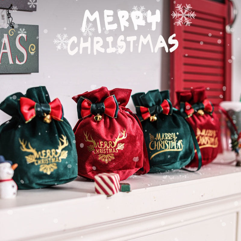 Santa Velvet Gift Bag Candy Apple Handle Bag Christmas Tree Decoration Family Table New Year Christmas Gifts