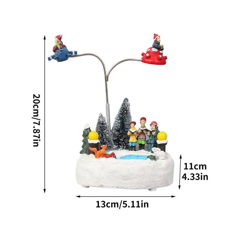 Christmas Village Snow House Statue Luminous Music Small House Spinning Hot Air Balloon Resin Village Ornaments Christmas Gift