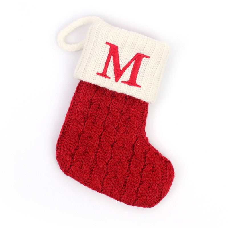 Christmas Socks Red Snowflake Alphabet Letters Christmas Knitting Stocking Christmas Tree Pendant Decorations For Home Xmas Gift