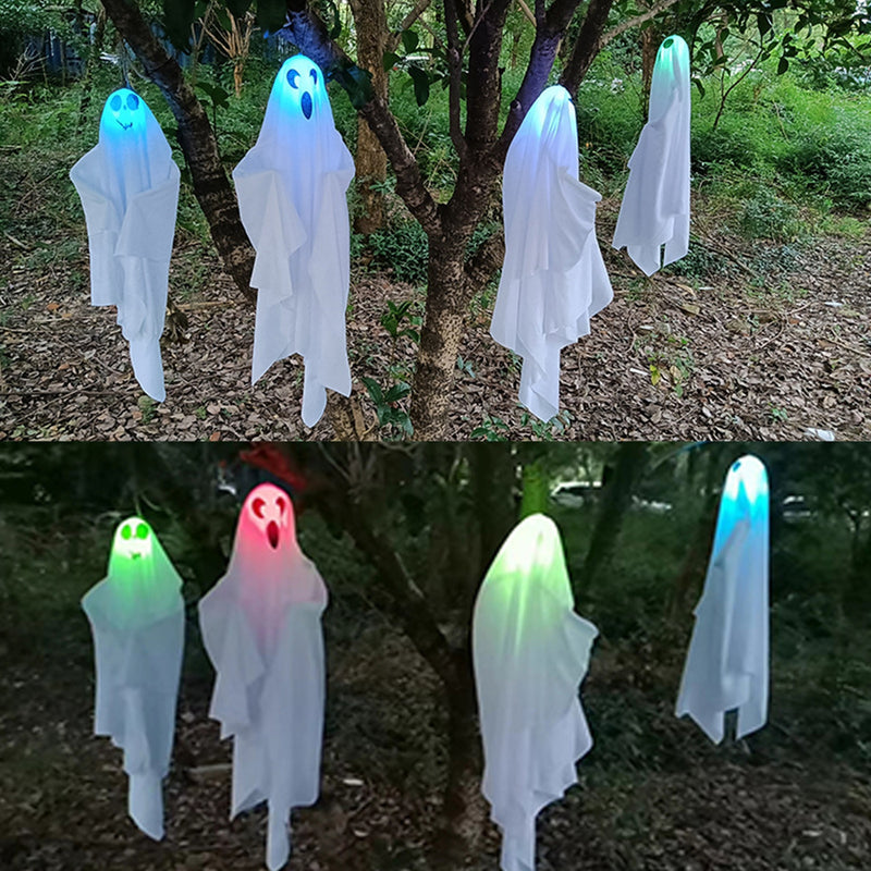 3pcs Halloween Ghost Hanging Decorations - Hanging Light Up White Flying Ghosts