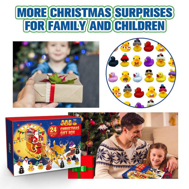 24pcs Christmas Advent Calendar Duck Rubber Ducks Gift Box 24 Days Countdown Surprise Gift Box Rubber Ducky Bath Toys