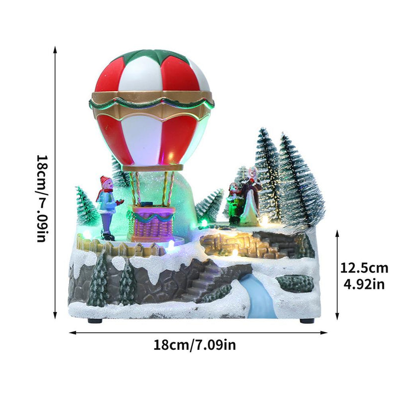 Christmas Village Snow House Statue Luminous Music Small House Spinning Hot Air Balloon Resin Village Ornaments Christmas Gift