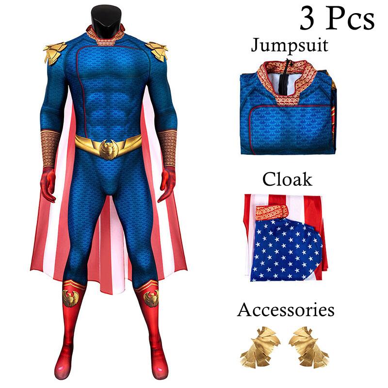 Marvel The Boys Supervillain Homelander Cosplay Costume Jumpsuit Bodysuit Cloak Halloween Party Outfit Suit