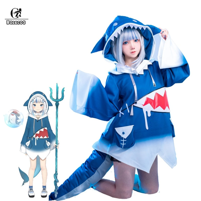 Hololive Gawr Gura Cosplay Costume ENG Shark Costume for Women Halloween Youtuber Cosplay Full Set Tail