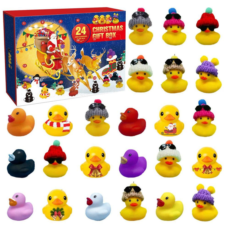 24pcs Christmas Advent Calendar Duck Rubber Ducks Gift Box 24 Days Countdown Surprise Gift Box Rubber Ducky Bath Toys
