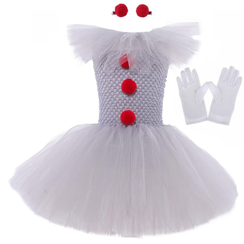 Gray Clown Tutu Dress for Girls Kids Carnival Halloween Cosplay Costume Joker Cosplay Tulle Outfit Children Party Fancy Dress Up