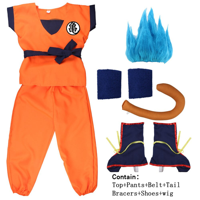 Halloween Adult Kids Suits Son Goku Gui Carnival Anime Cosplay Holiday Costumes Tail  Wrister Wig Blue Gold Children Dress Up