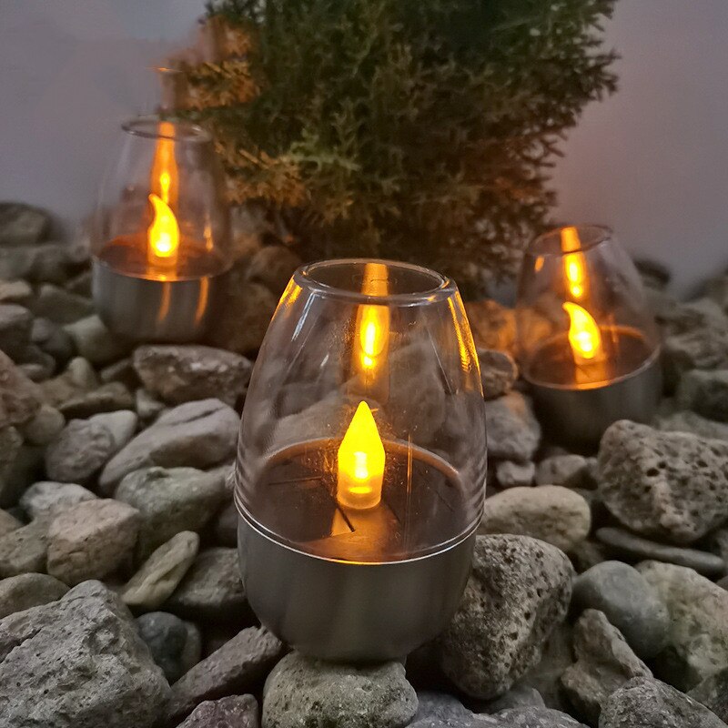 Solar Candle Lamp LED Stainless Steel Candlelight Dinner NightLight Outdoor Waterproof Garden Decor Balcony