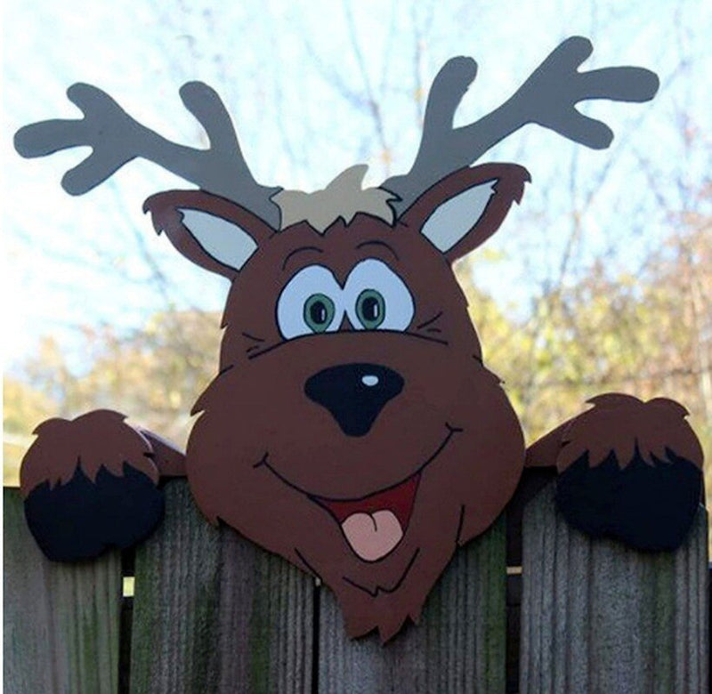Christmas Animal Fence Peeker Decoration Christmas Ornaments Santa Elk Outdoor Fence Sign Decorations For Home Holiday Party