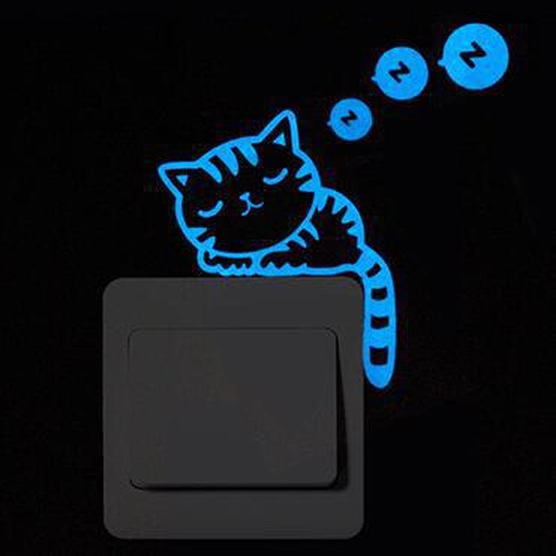 Luminous Switch Sticker Blue-light Cartoon Wall Stickers Glowing Wall Sticker Home Room Decor Cat Dog Car Kiss Stickers Decor