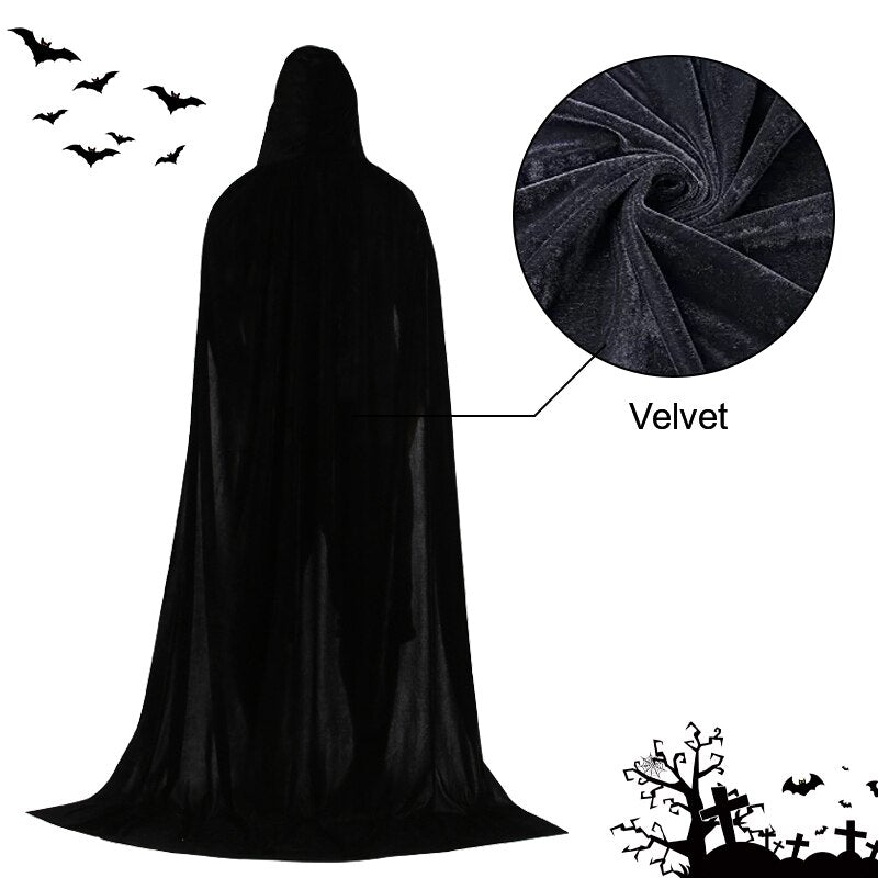 Halloween Cape Cloak Velvet Unisex Hooded Cape Grim Reaper Devil Witch Long Cape Halloween Party Cosplay Costume Decor