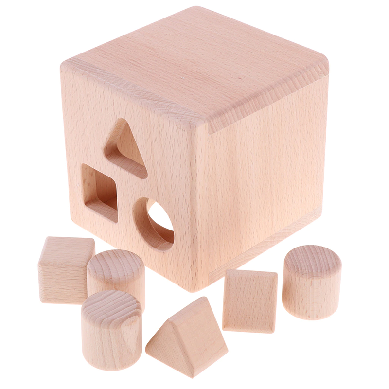 Montessori Educational Wooden Building Block Toys Kids Boys & Girls Shape Sorter Cube Gift Toddler Baby Stacking Matching Game