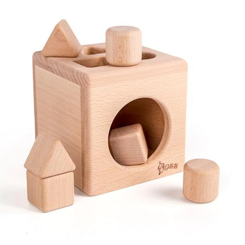 Montessori Educational Wooden Building Block Toys Kids Boys & Girls Shape Sorter Cube Gift Toddler Baby Stacking Matching Game