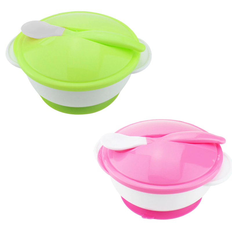 Baby Feeding Bowl Kids Safety Dinnerware Set Assist Bowl Temperature Sensing Spoon Tableware Training Bowl With Suction Cup