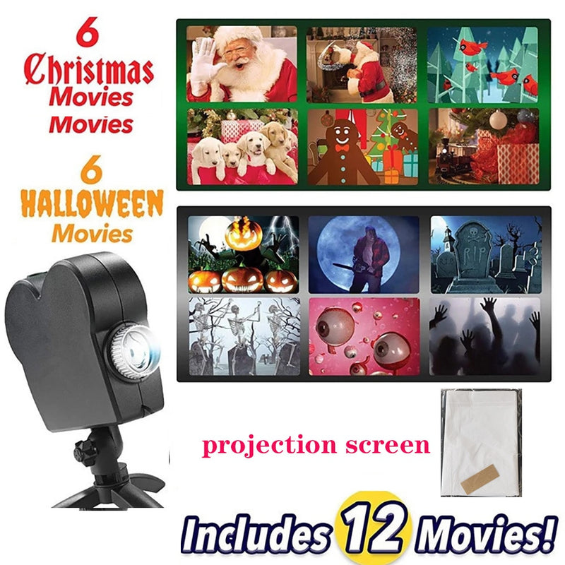 Halloween Christmas Projection Lamp with 12 Movies - Window Display Laser Lamp Christmas Spotlights Projector