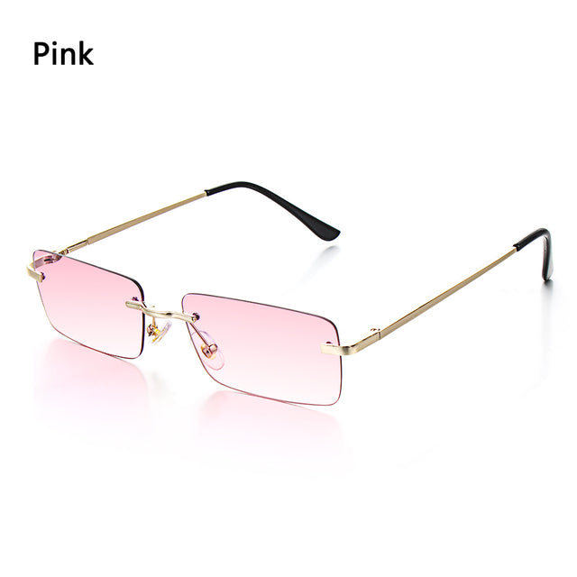 Fashion Rectangle Rimless Sunglasses Square Vintage Glasses Luxury Design Unisex Retro Frame Gradient Glasses