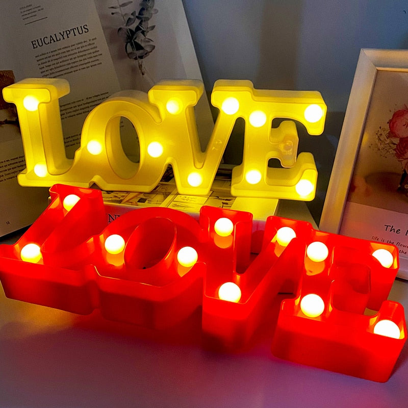 Romantic Valentine's Day Decoration proposal 3D LOVE LED Letter Sign Night Light Valentines Day Gift Wedding Anniversary Decor