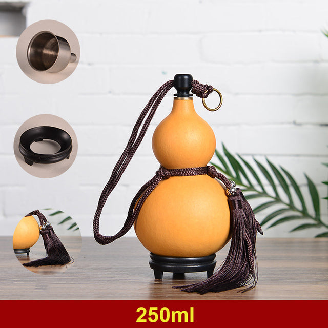 Natural Gourd Wine Bottle Portable Dried Gourd Water Bottle Leakproof Hip Flask with Lid Antique Handmade Wine Container